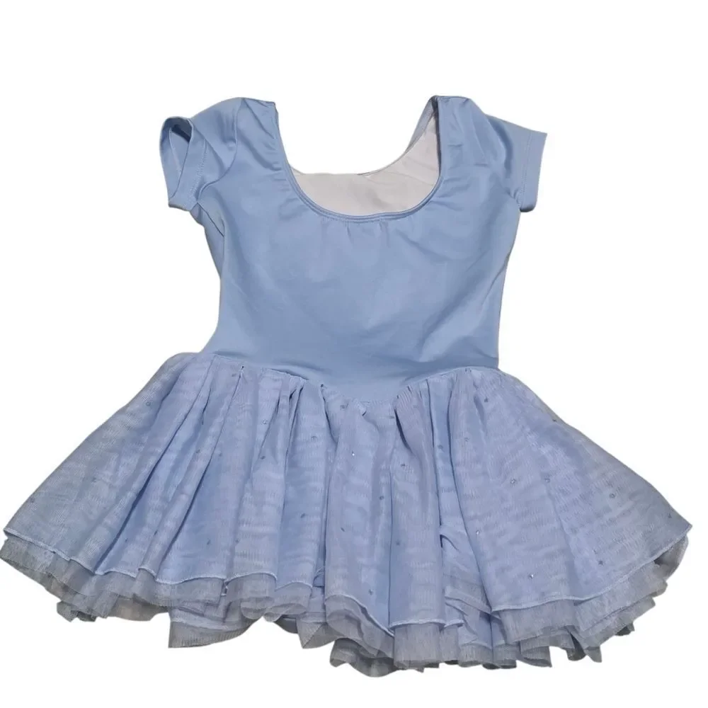 Bloch Sky Blue Kids Dance Leotard Full Skirt Attached (Rare)